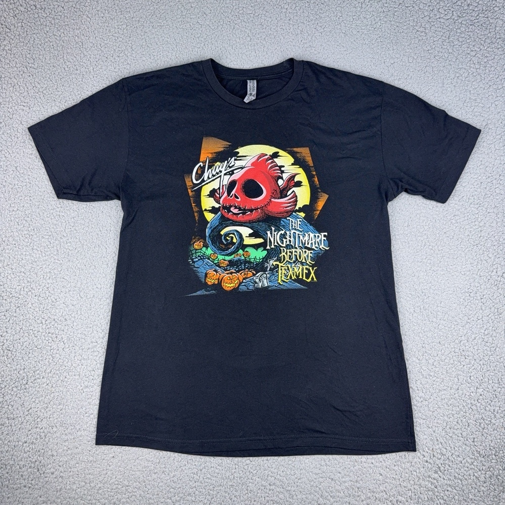 Chuy's The Nightmare Before Tex-Mex Shirt Mens Large Black Jack Skellington Tee